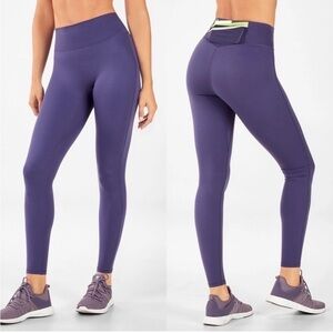 Fabletics Trinity High Waisted Pocket Leggings Purple Neon Accent NWT Small